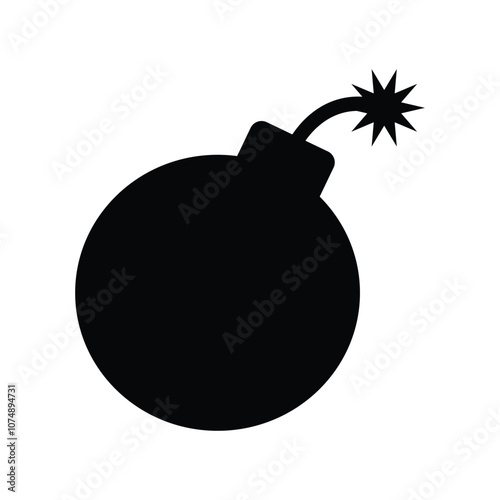 bomb with burning fuse silhouette vector on white background 