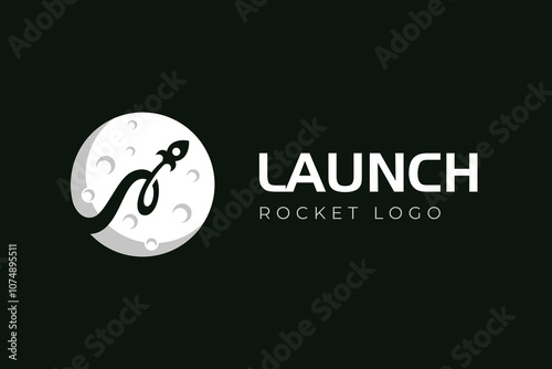 Rocket Launching in the moon logo icon design with world explore graphic concept symbol for astronomy, astrology, science, business start-up logo elements