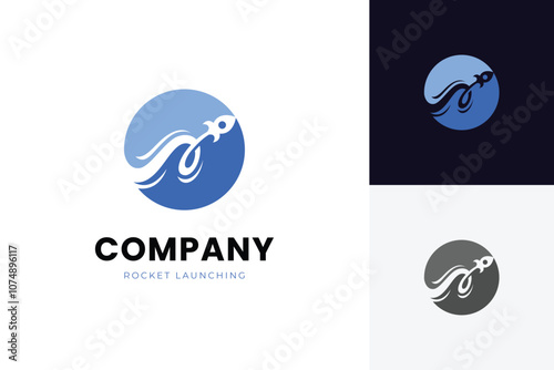 rocket launch logo icon design with world explore graphic concept symbol for astronomy, technology, business start up logo elements