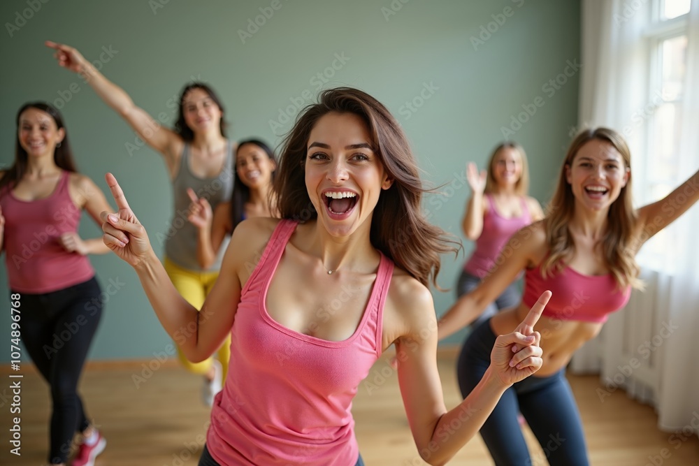 Group of women enjoying dance fitness class with enthusiasm and joyful energy Group of women enjoying dance fitness class with enthusiasm and joyful energy