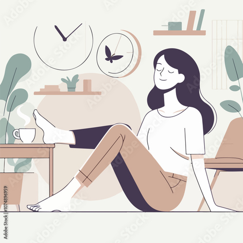 Woman Enjoying Weekend Relax at Home vector Art & Illustration