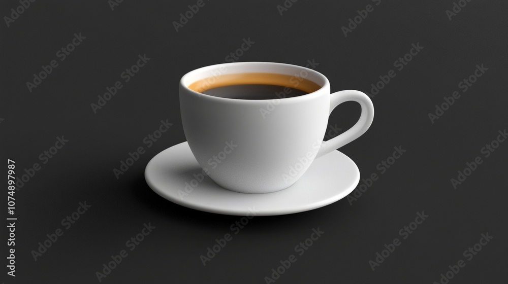 A pristine white porcelain cup filled with rich, dark coffee sits elegantly on a matching saucer against a sleek black background, creating a striking contrast in simplicity. A pristine white porcelain cup filled with rich, dark coffee sits elegantly on a matching saucer against a sleek black background, creating a striking contrast in simplicity.