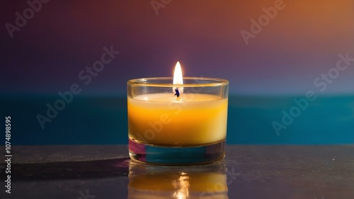 warm vanilla sugar tealight candle floating on water with gradient and bright background