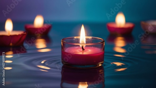 rose tealight candle floating on water with gradient and bright background