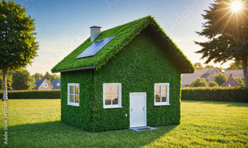 Wallpaper Mural A green house with a grass roof and solar panels sits on a sunny lawn Torontodigital.ca