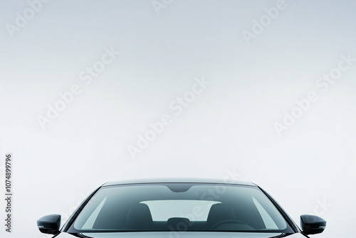 Front view of a sleek black car against a minimalist white background highlighting clean lines and modern automotive design  
 photo