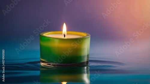 bamboo tealight candle floating on water with gradient and bright background