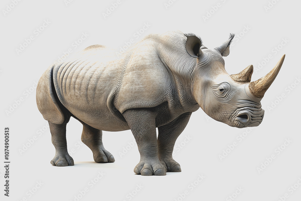Fototapeta premium Realistic of Isolated Rhinoceros on White Background for Animal Art or Wildlife Education Use
