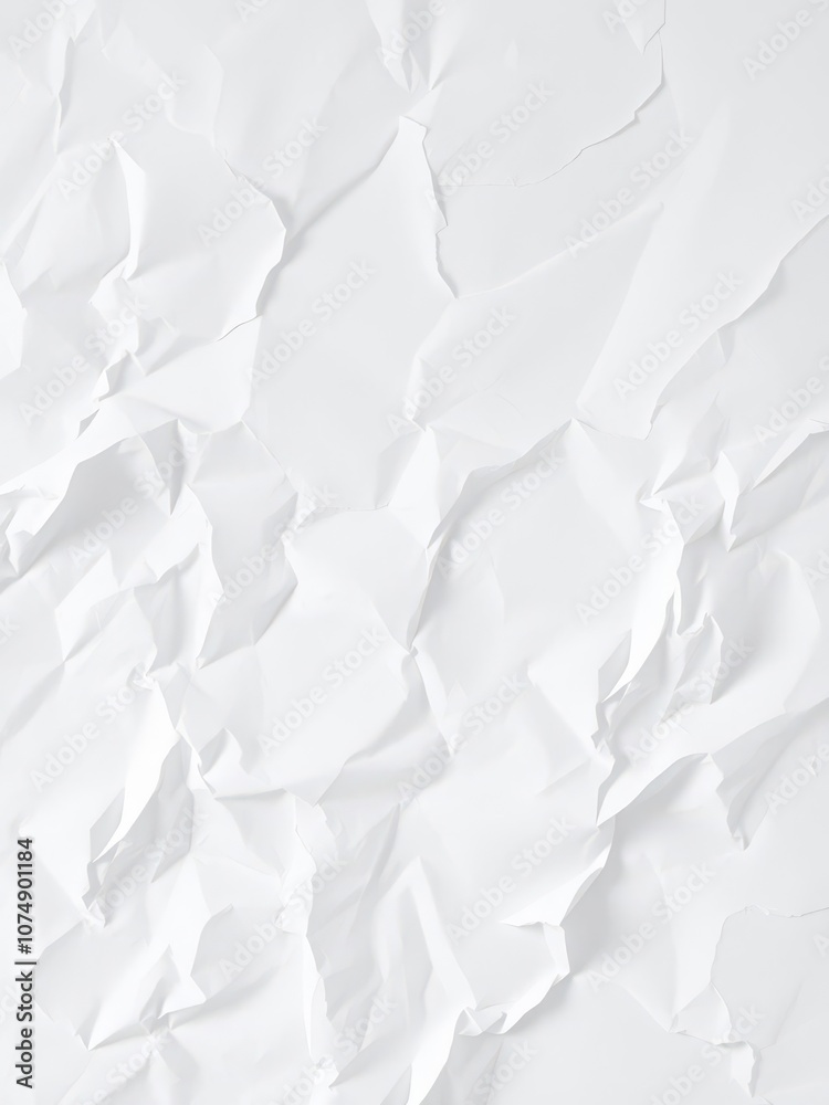 Fototapeta premium Crumpled white paper with soft shadows, representing creativity and ideas, crumpled