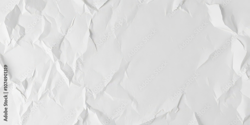 Fototapeta premium Crumpled white paper with visible creases and wrinkles on a flat surface, close-up, textured