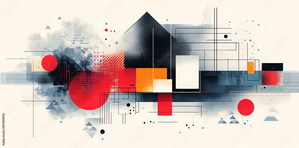 Obraz premium Abstract geometric shapes with vibrant colors on a white background.
