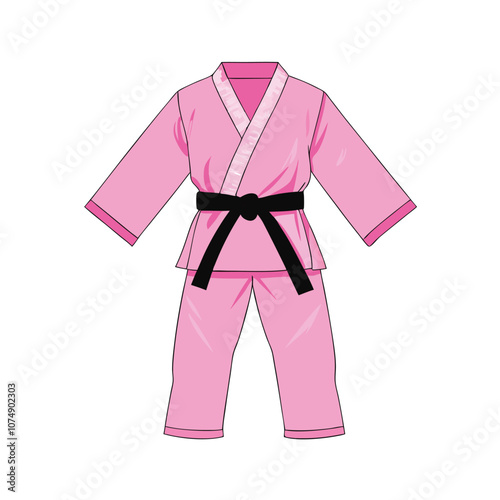 Vector Pink Karate Kimono with Black Belt illustration