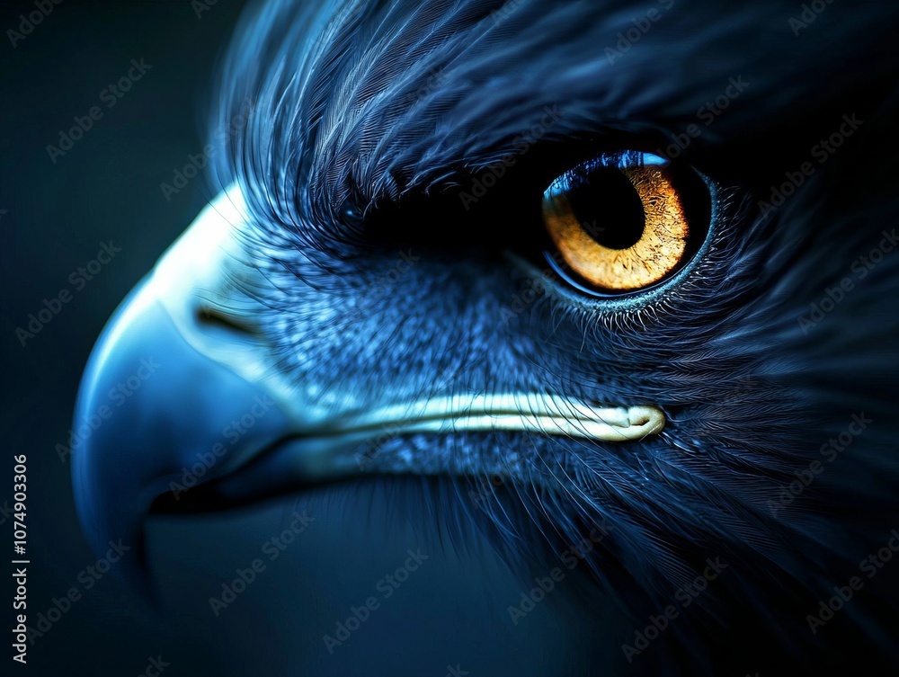 Close-up of a majestic eagle showcasing its piercing gaze and intricate feather details. Close-up of a majestic eagle showcasing its piercing gaze and intricate feather details.