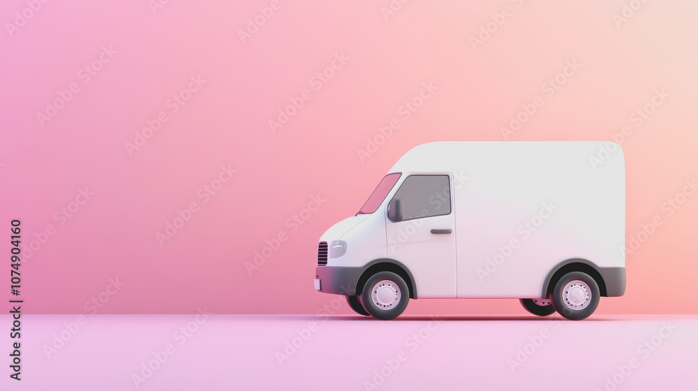 of a White Delivery Van on a Smooth Gradient Background Highlighting Courier Service Concept with Modern Aesthetic and Minimalist Design of a White Delivery Van on a Smooth Gradient Background Highlighting Courier Service Concept with Modern Aesthetic and Minimalist Design