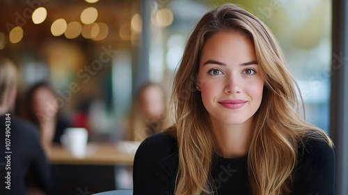 Smiling Young Woman in Casual Cafe Setting