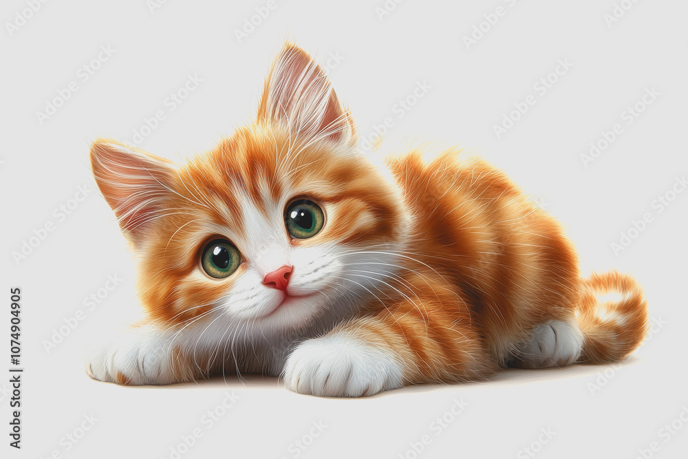 Adorable of a Cute Ginger Cat with Big Eyes, Isolated on White Background, Perfect for Pet Lovers and Children's Themes Adorable of a Cute Ginger Cat with Big Eyes, Isolated on White Background, Perfect for Pet Lovers and Children's Themes