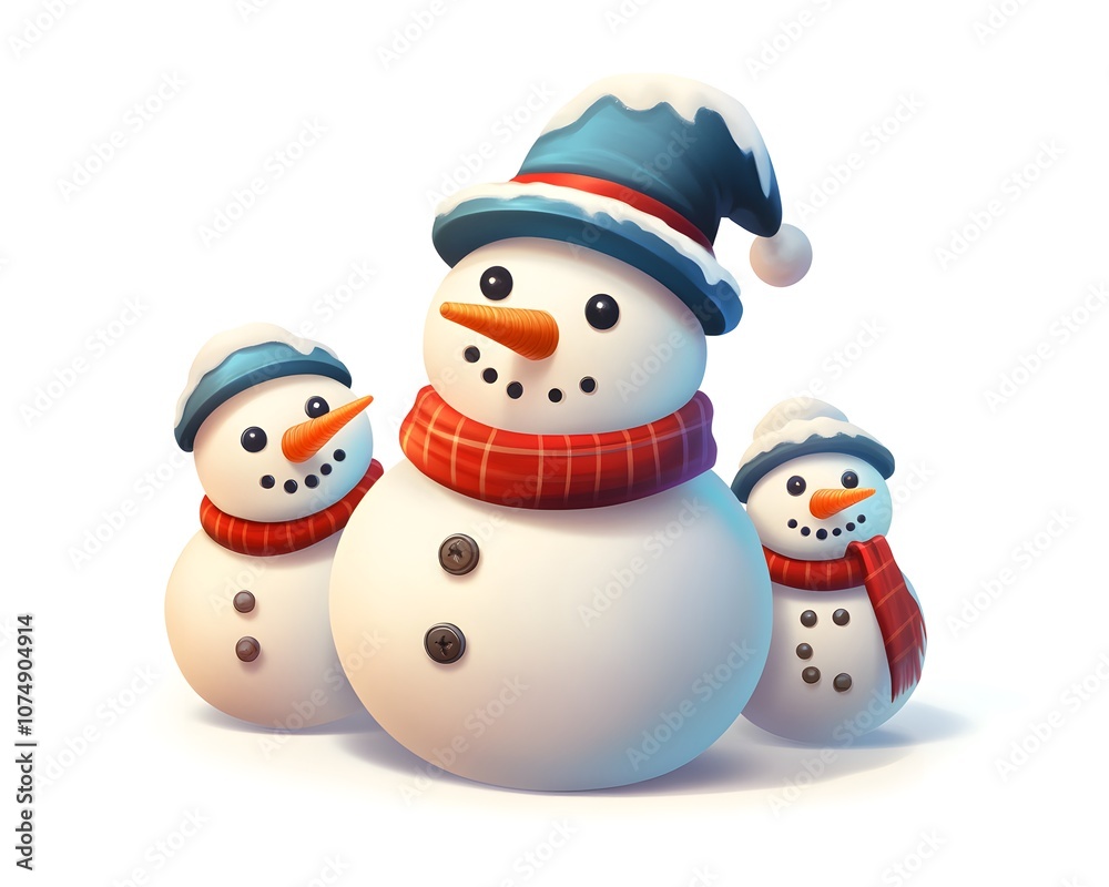 Cheerful snowmen adorned with festive hats and scarves, evoking the joy of winter and holiday celebrations. Perfect for seasonal decorations and winter-themed events. Cheerful snowmen adorned with festive hats and scarves, evoking the joy of winter and holiday celebrations. Perfect for seasonal decorations and winter-themed events.