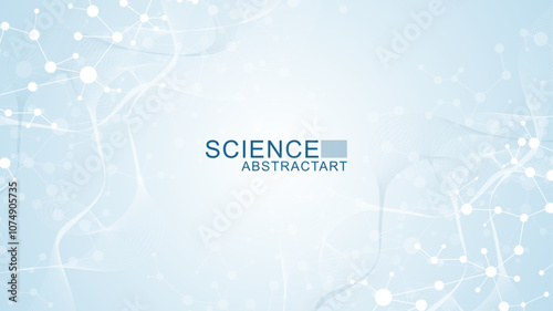 Structure molecule and communication. DNA, atom, neurons. Scientific concept for your design. Connected lines with dots. Medical, technology, chemistry, science background. Vector illustration