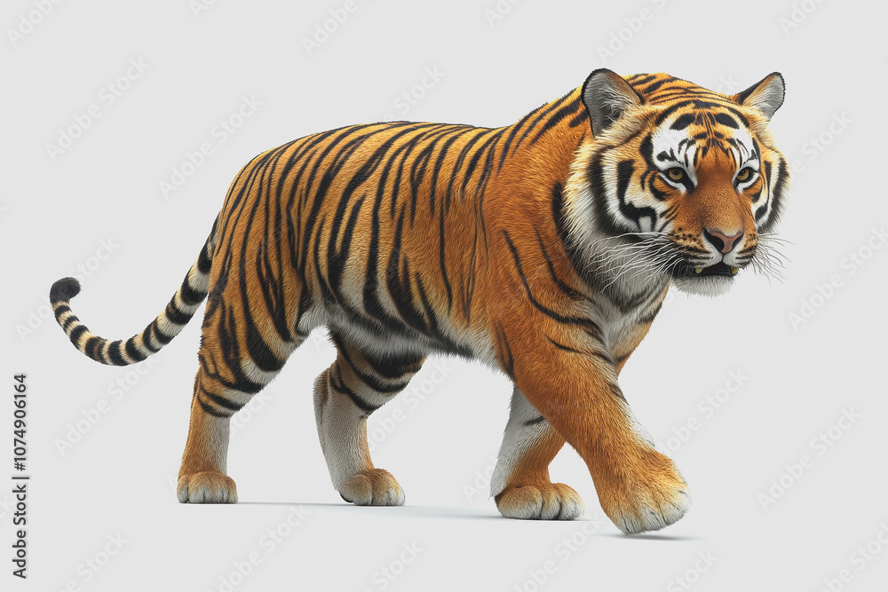Obraz premium Detailed of an Isolated Endangered Tiger on a White Background, Perfect for Educational and Conservation Awareness Content