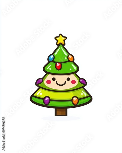 Wallpaper Mural Charming Cartoon Christmas Tree with Colorful Ornaments and a Cute Face Perfect for Holiday Celebrations and Festive Decor Themes in Cheerful Designs Torontodigital.ca