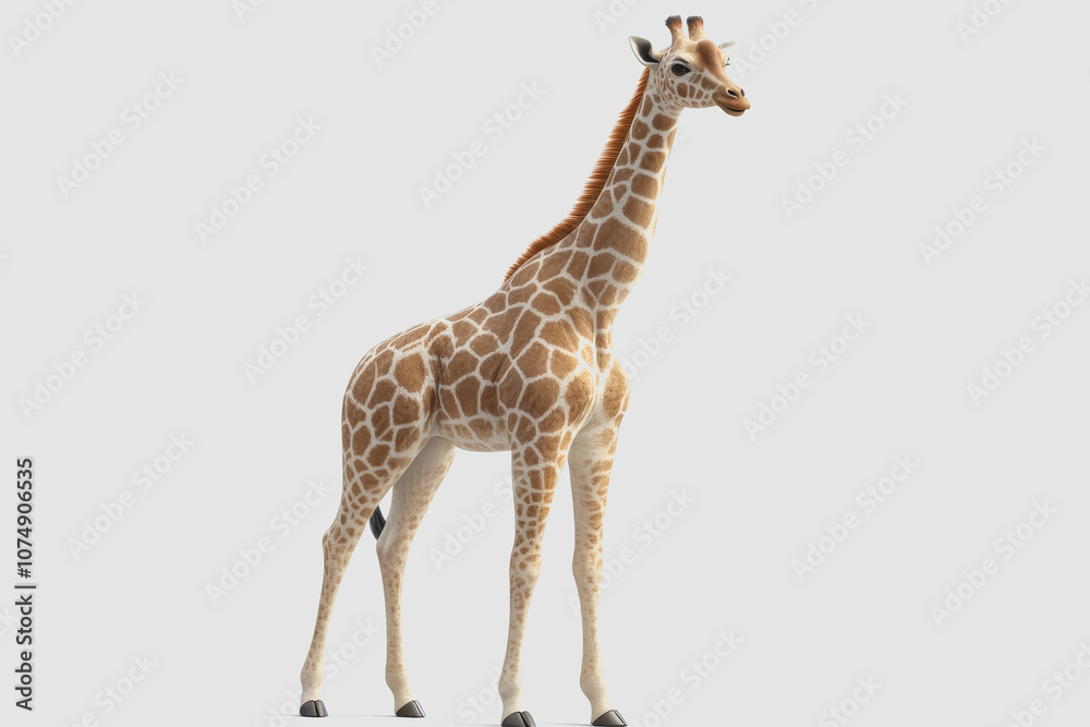 Fototapeta premium Detailed of an Isolated Giraffe on a White Background for Educational and Artistic Purposes