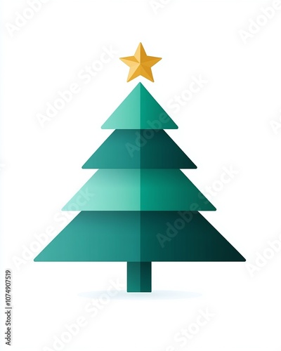 Colorful and Modern Minimalist Christmas Tree Design Featuring a Stylish Star Ornament Ideal for Holiday Celebrations, Invitations, and Greeting Cards