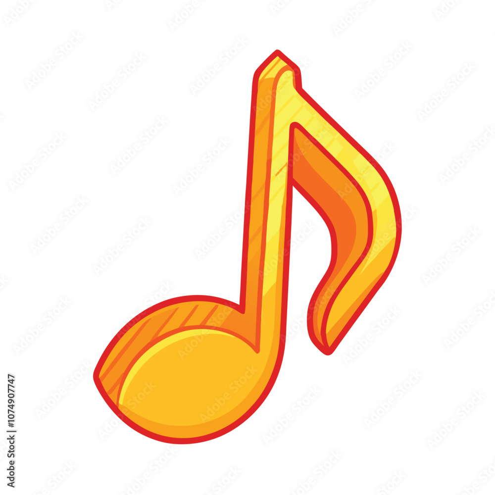 Vector Single Cartoon Golden Musical Eighth Note Icon on a isolated white background Vector Single Cartoon Golden Musical Eighth Note Icon on a isolated white background