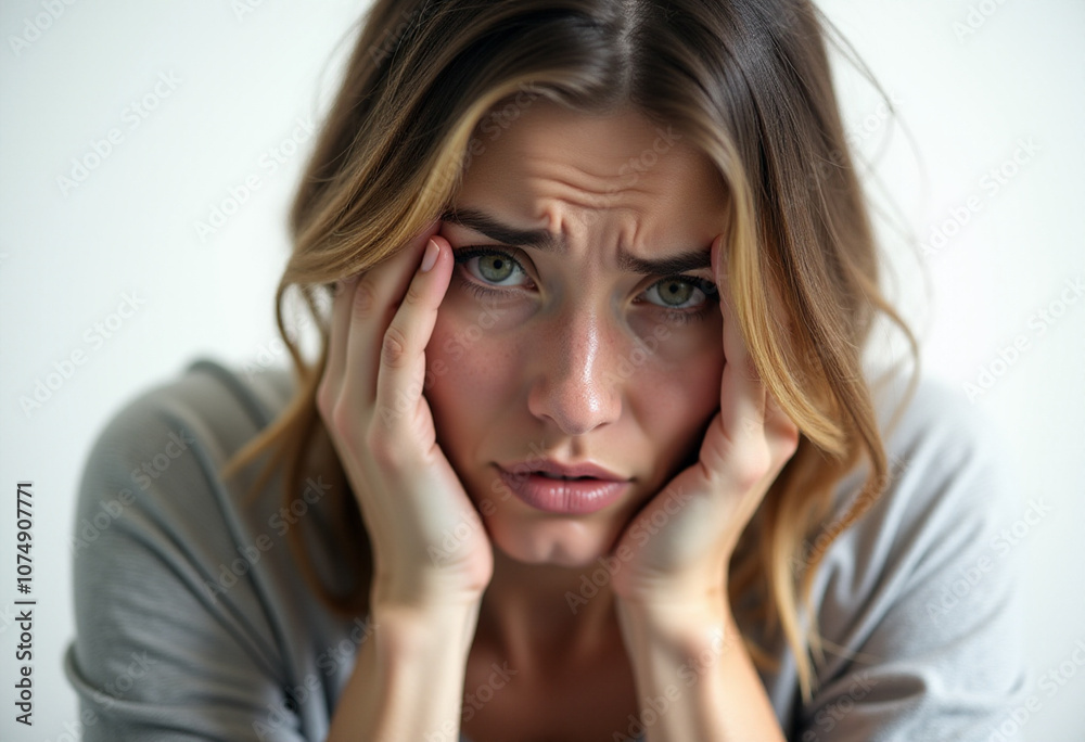 Woman with Concerned Expression in Casual Portrait Woman with Concerned Expression in Casual Portrait