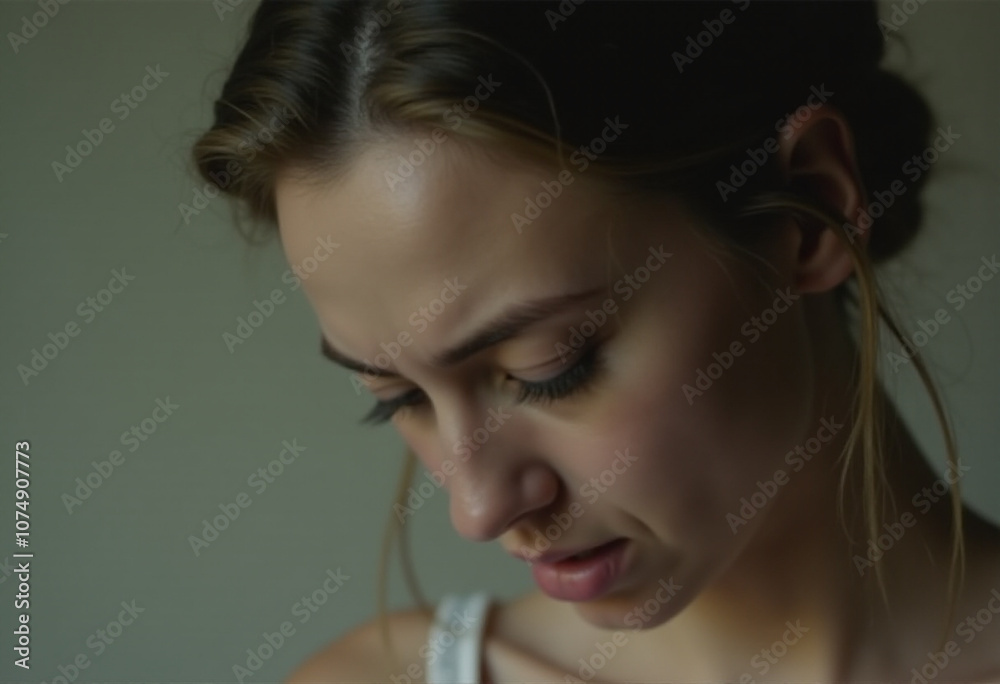 Thoughtful Woman Looking Down in Quiet Reflection Thoughtful Woman Looking Down in Quiet Reflection