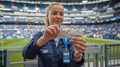 Excited Fan Holding Game Ticket at Stadium