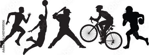 Dynamic illustration of silhouettes of various sports activities.