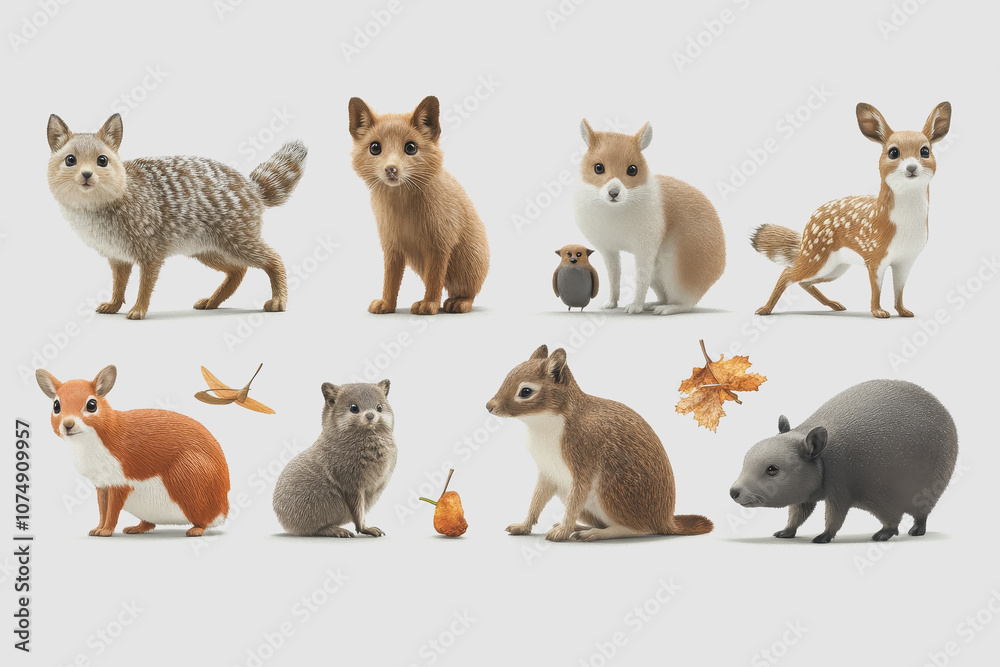 Charming of Forest Animals Isolated on White Background Featuring Playful Creatures Such as Fox, Squirrel, Deer, and More Charming of Forest Animals Isolated on White Background Featuring Playful Creatures Such as Fox, Squirrel, Deer, and More