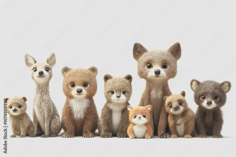 Obraz premium Adorable Forest Animals Gathered Together in a Playful Isolated on White Background for Engaging Children's Artwork