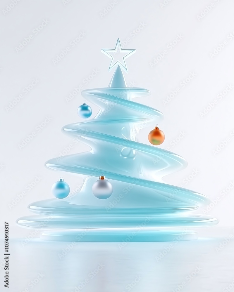 Elegant and Modern Minimalist Decorative Christmas Tree with Twisted Design and Colorful Ornaments for Inspirational Winter Holidays Decor