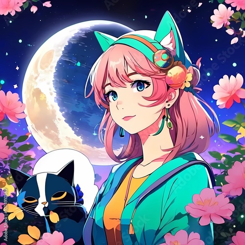 a lovely cat lady under the moon with wondaful face

 photo