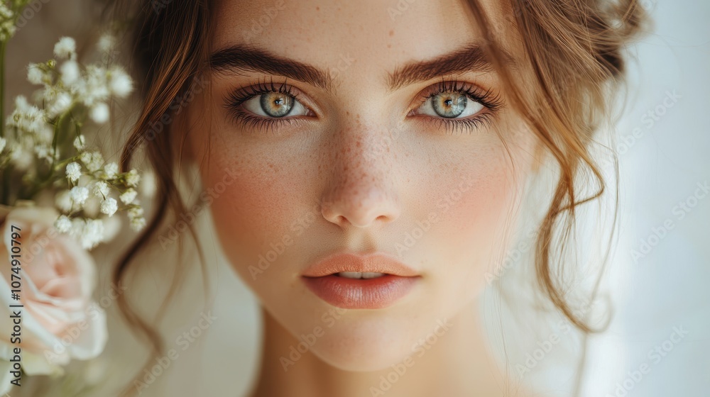 A mesmerizing portrait capturing the serene beauty of a young woman with captivating eyes, softly lit to highlight her delicate features and subtle expression A mesmerizing portrait capturing the serene beauty of a young woman with captivating eyes, softly lit to highlight her delicate features and subtle expression