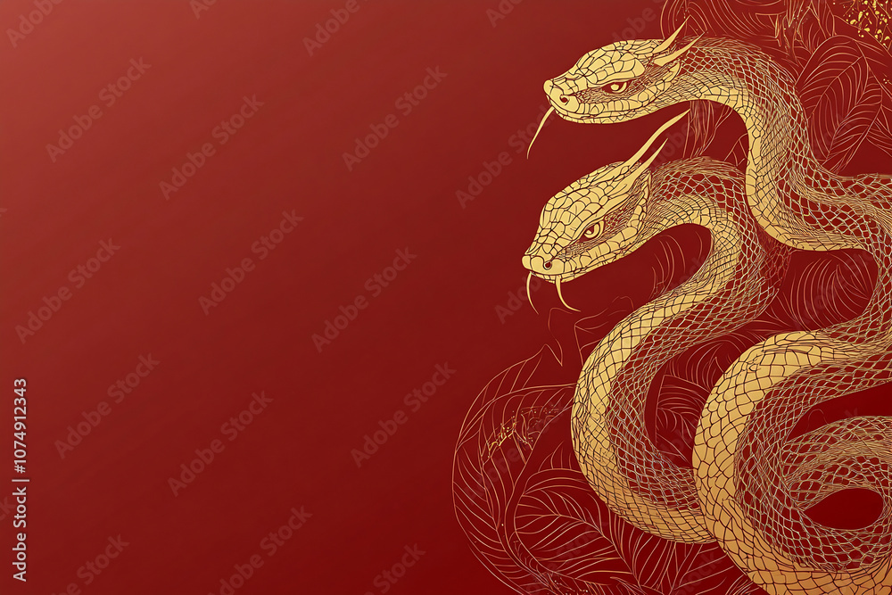 Red background with gold serpents Red background with gold serpents