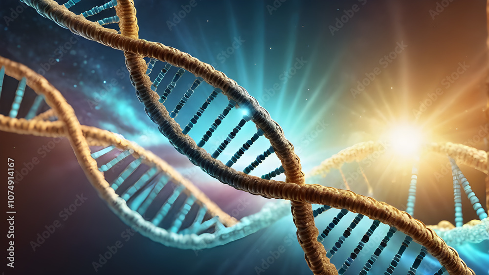 Digital illustration DNA structure in colour background with flare. 3D rendering Digital illustration DNA structure in colour background with flare. 3D rendering