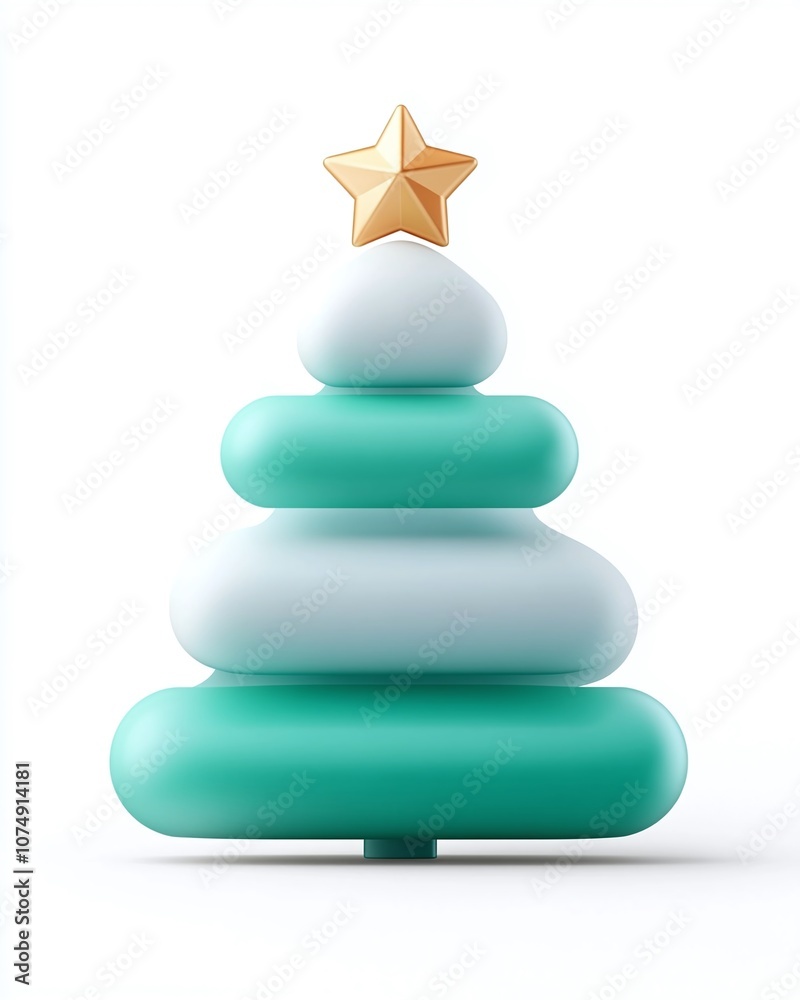 Minimalist 3D Christmas Tree Design with Golden Star Decoration, Ideal for Holiday Themed Marketing, Ads, and Seasonal Celebrations Minimalist 3D Christmas Tree Design with Golden Star Decoration, Ideal for Holiday Themed Marketing, Ads, and Seasonal Celebrations