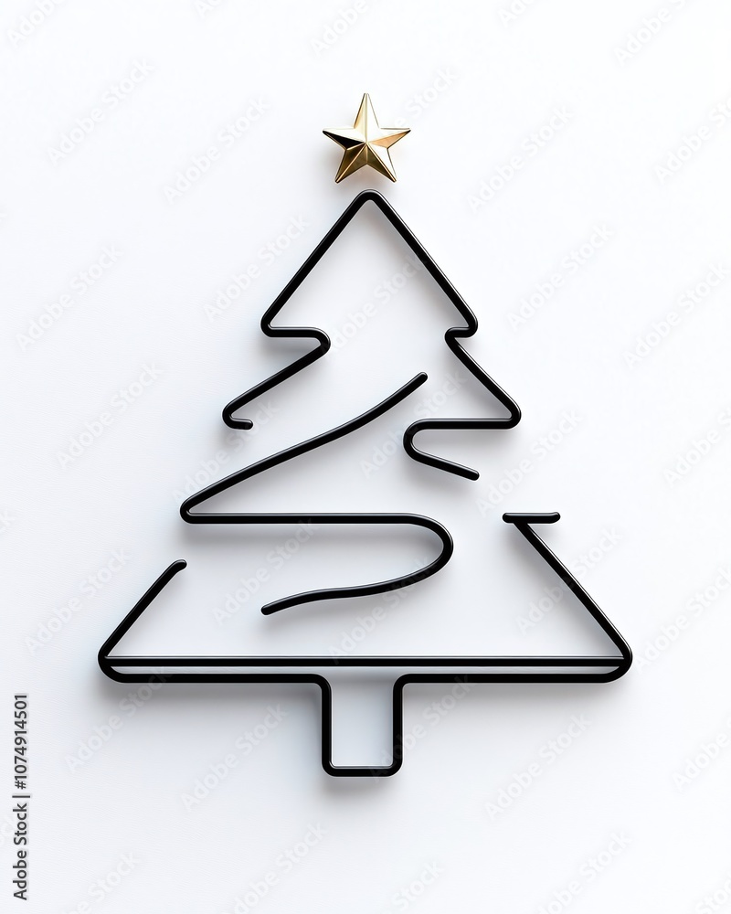 Minimalist Black Line Art Christmas Tree with Gold Star Accent for Modern Holiday Decor and Festive Celebrations Minimalist Black Line Art Christmas Tree with Gold Star Accent for Modern Holiday Decor and Festive Celebrations