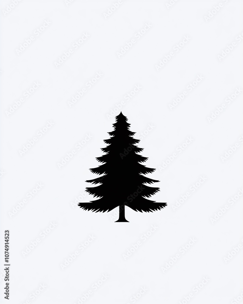 Obraz premium Minimalist Black Silhouette of a Pine Tree on a Light Background, Perfect for Nature-Inspired Designs and Environmental Themes