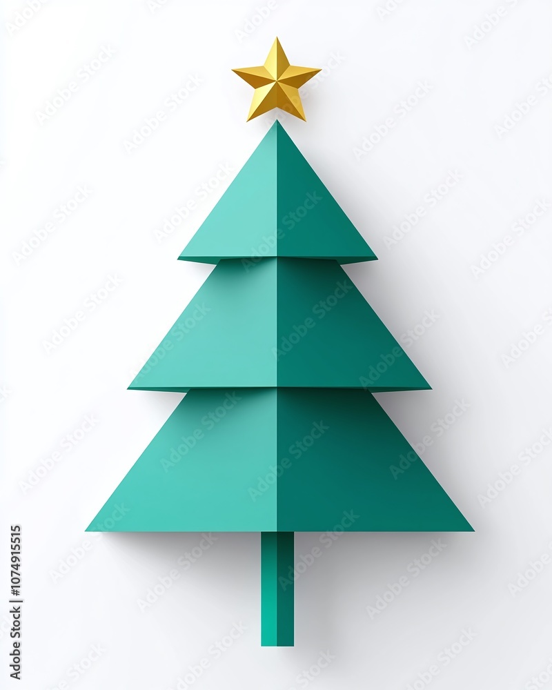 Minimalist Paper Christmas Tree with Star Topper on White Background, Perfect for Holiday Decorations and Festive Design Concepts Minimalist Paper Christmas Tree with Star Topper on White Background, Perfect for Holiday Decorations and Festive Design Concepts