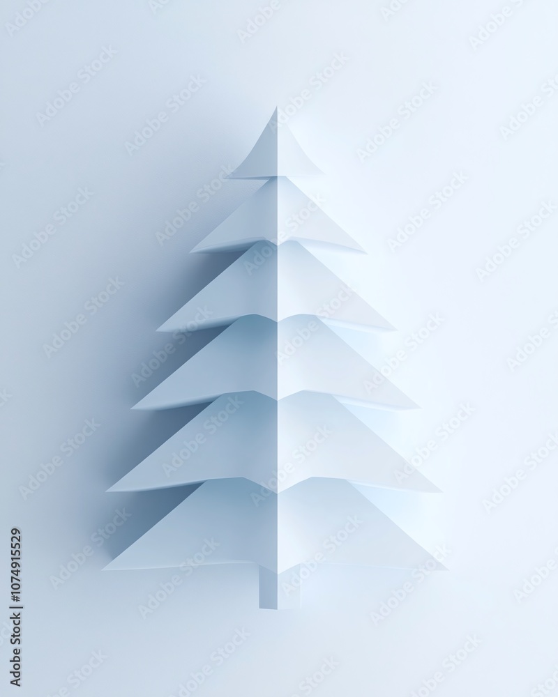 Fototapeta premium Minimalist Paper Tree Design in Soft Blue Tones Perfect for Holiday Decorations, Eco-Friendly Crafts, and Modern Aesthetic Displays in Creative Projects