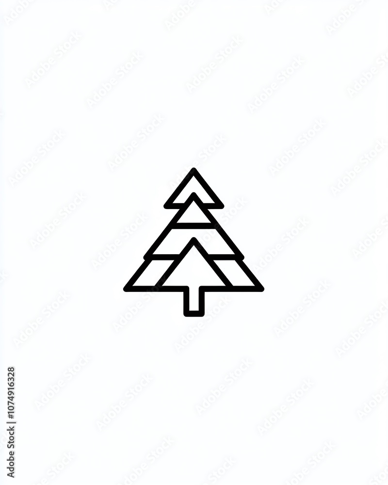 Minimalistic Outline of a Pine Tree Featuring Geometric Shapes and Clean Lines for Modern Illustrations and Design Applications