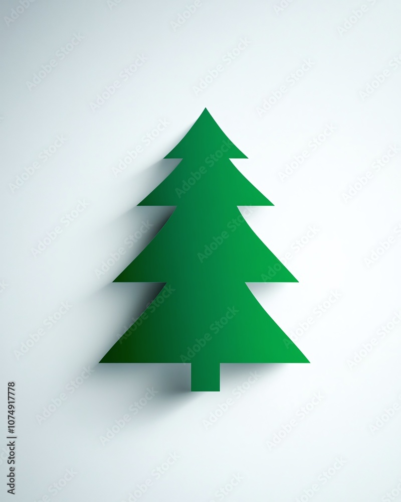 Obraz premium Modern Minimalist Design of Green Paper Tree on White Background Ideal for Holiday Themes, Eco-Friendly Concept, and Nature-Related Projects
