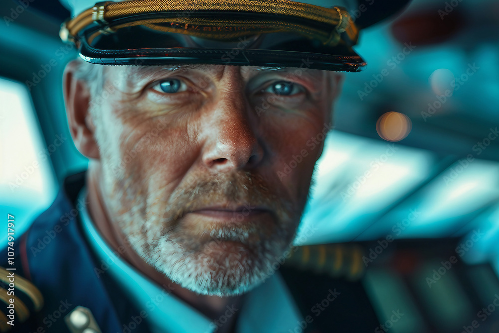 Portrait of handsome man navigating big ship cruise liner generative AI