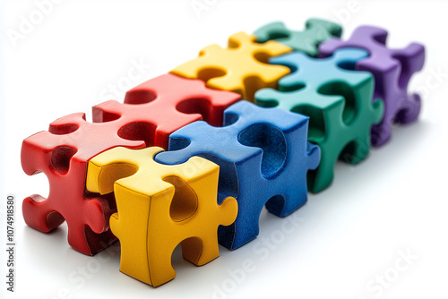 Vector illustration of puzzle pieces arranged in a graph in economics. White background.