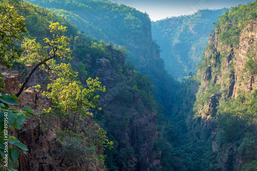 Beautiful Sunset view of satpura mountain range, View from Handi khoh, Pachmarhi, Madhya Pradesh, India. photo