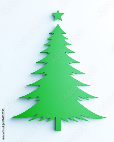 Vibrant Green Tree with Star on Top Ideal for Holiday Decorations and Festive Themes, Perfect for Seasonal Celebrations and Creative Design Projects