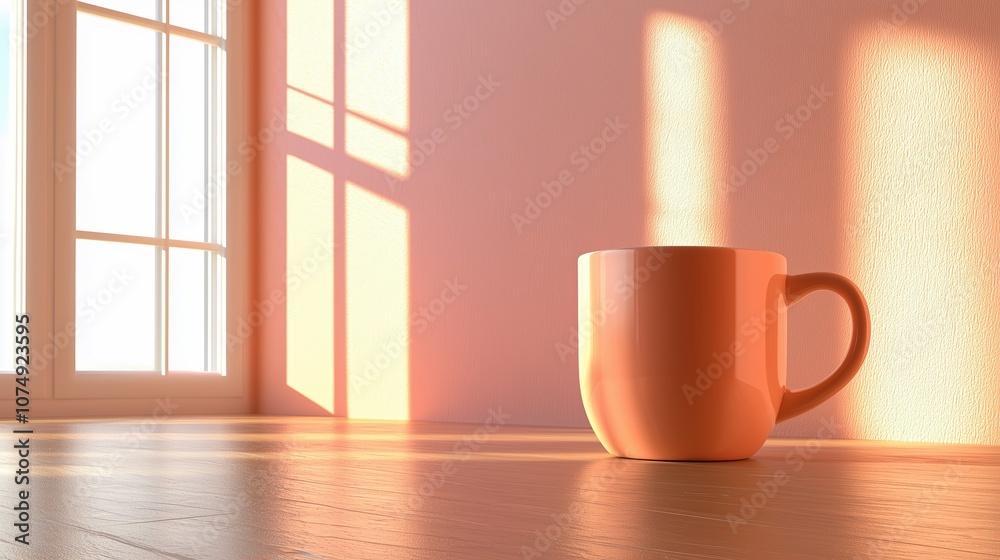 A warm, serene setting featuring a simple mug on a wooden surface, illuminated by soft sunlight streaming through a window. A warm, serene setting featuring a simple mug on a wooden surface, illuminated by soft sunlight streaming through a window.